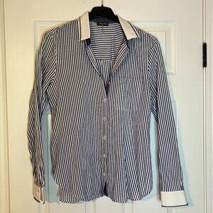 Basler: Classic navy-and-white striped button down (size 4)